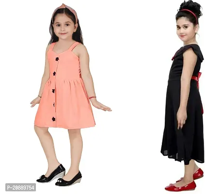 Fabulous Multicoloured Crepe Party Wear Frocks For Girls Pack Of 2-thumb2