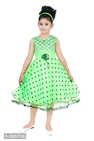 Fabulous Green Net Printed Dress For Girls