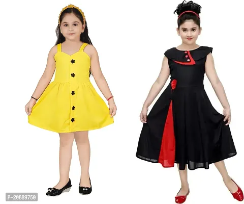 Fabulous Multicoloured Crepe Party Wear Frocks For Girls Pack Of 2-thumb0