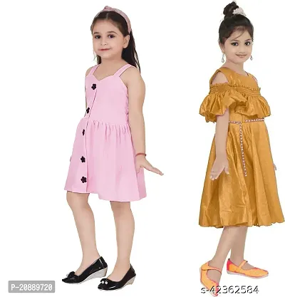 Fabulous Multicoloured Crepe Party Wear Frocks For Girls Pack Of 2-thumb2