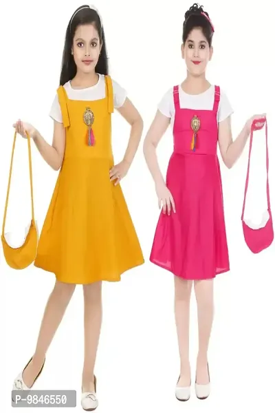 Pretty Crepe Self Pattern A-Line Dress Combo For Baby Girls And Kids Pack Of 2