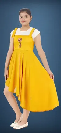 Fabulous Yellow Crepe Solid Dress For Girls-thumb1