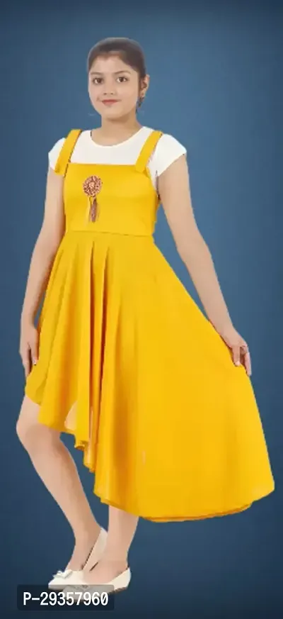 Fabulous Yellow Crepe Solid Dress For Girls-thumb2