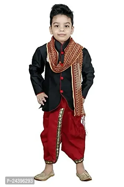 SKDC Kids Festive Dhoti Sherwani Set For Boys(Red And Black,Cotton Silk,)