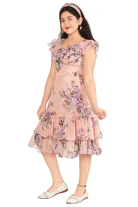 Fabulous Peach Georgette Self Pattern A-Line Dress For Girls-thumb1