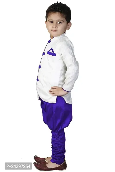 SKDC Kids Festive Sherwani Set For Boys(Blue And White,Cotton Silk,)-thumb2