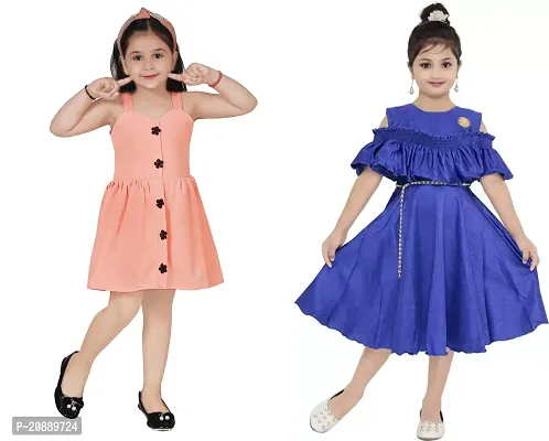 Fabulous Multicoloured Crepe Party Wear Frocks For Girls Pack Of 2-thumb0
