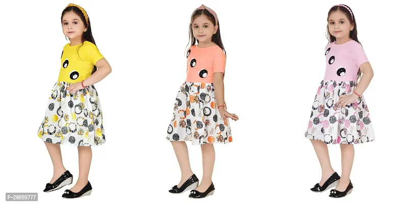 Fabulous Multicoloured Crepe Party Wear Frocks For Girls Pack Of 3-thumb2