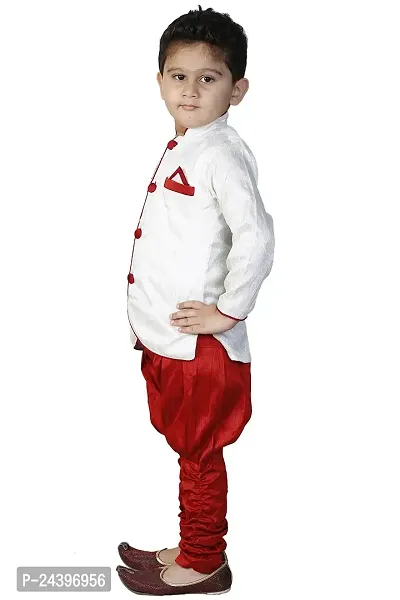 SKDC Kids Festive Sherwani Set For Boys(Red And Off-White,Cotton Silk,)-thumb2