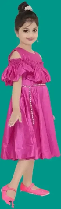 Fabulous Pink Crepe Solid Dress For Girls-thumb2