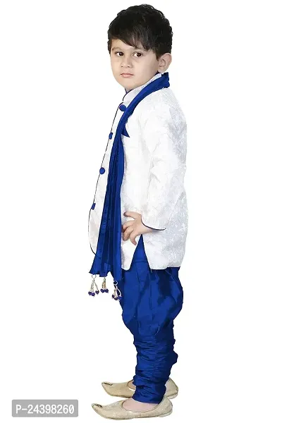 SKDC Kids Blue And White Cotton Silk Festive Sherwani Set For kids boys, Party Dress-thumb2