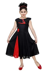 DIXITA Girl's A-Line Knee Length Dress ( redbutton001_30 _ Black _ 30 )-thumb3