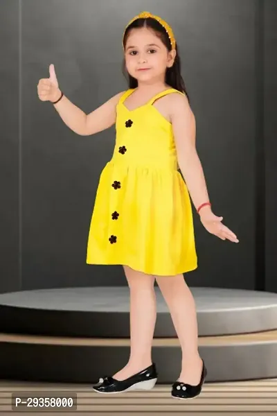 Fabulous Yellow Crepe Solid Dress For Girls-thumb2