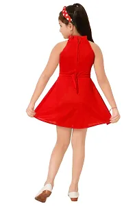 Fabulous Red Crepe Self Pattern Frock For Girls-thumb2