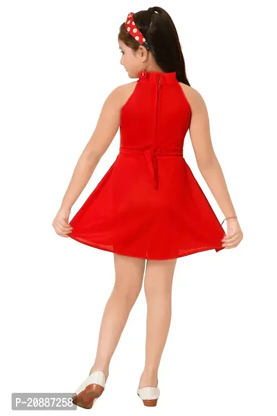 Fabulous Red Crepe Self Pattern Frock For Girls-thumb3
