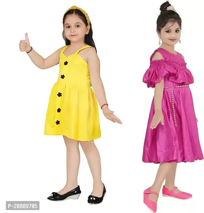 Fabulous Multicoloured Crepe Party Wear Frocks For Girls Pack Of 2-thumb2