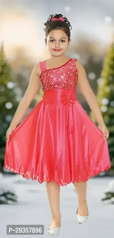 Fabulous Red Silk Blend Embellished Dress For Girls