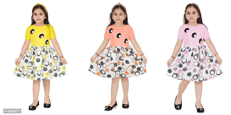 Fabulous Multicoloured Crepe Party Wear Frocks For Girls Pack Of 3-thumb0