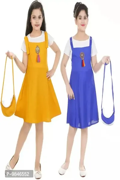 Pretty Crepe Self Pattern A-Line Dress Combo For Baby Girls And Kids Pack Of 2