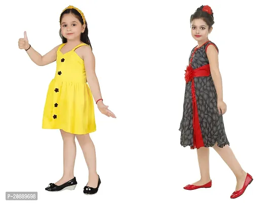 Fabulous Multicoloured Crepe Party Wear Frocks For Girls Pack Of 2-thumb2