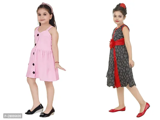 Fabulous Multicoloured Crepe Party Wear Frocks For Girls Pack Of 2-thumb2