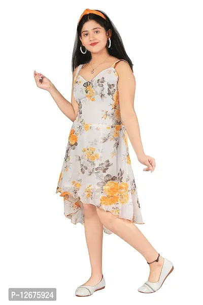 Fabulous Yellow Georgette Self Pattern A-Line Dress For Girls-thumb2