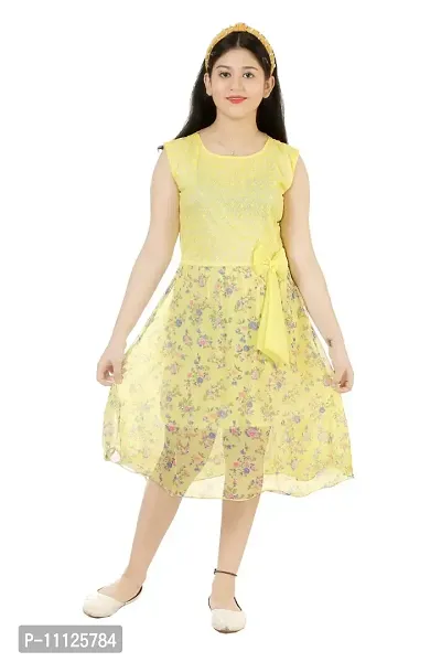 Elegant Georgette Yellow Printed Dress For Girls-thumb0