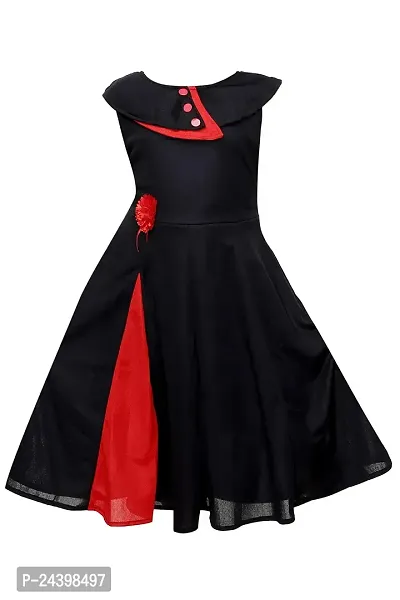 DIXITA Girl's A-Line Knee Length Dress ( redbutton001_30 _ Black _ 30 )-thumb0