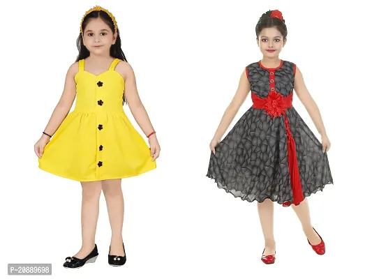 Fabulous Multicoloured Crepe Party Wear Frocks For Girls Pack Of 2