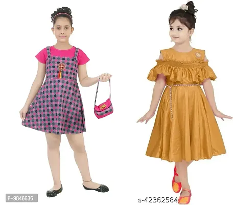 Pretty Crepe Self Pattern A-Line Dress Combo For Baby Girls And Kids Pack Of 2-thumb0