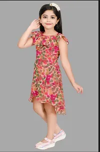 Fabulous Red Georgette Printed Dress For Girls-thumb1