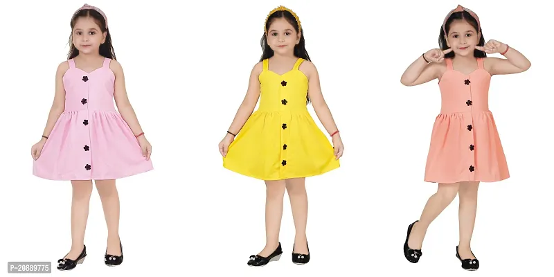 Fabulous Multicoloured Crepe Party Wear Frocks For Girls Pack Of 3