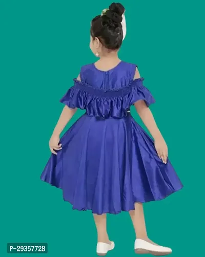 Fabulous Blue Crepe Solid Dress For Girls-thumb2