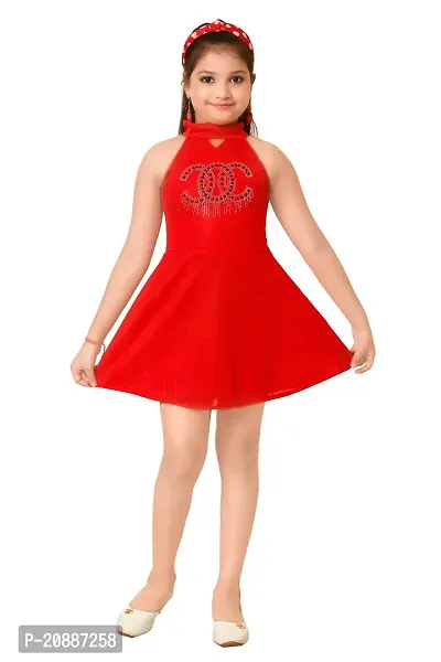 Fabulous Red Crepe Self Pattern Frock For Girls-thumb0