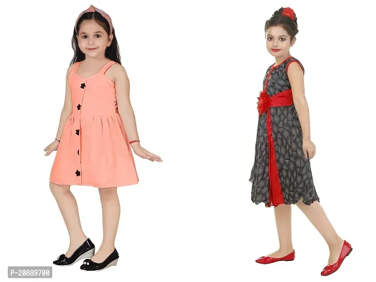 Fabulous Multicoloured Crepe Party Wear Frocks For Girls Pack Of 2-thumb2