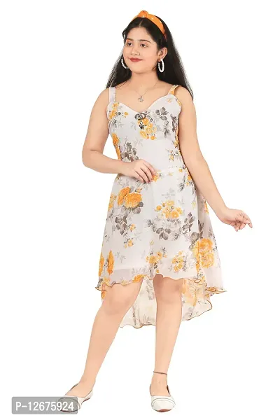 Fabulous Yellow Georgette Self Pattern A-Line Dress For Girls-thumb0