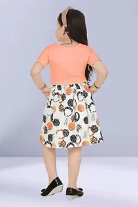 Fabulous Peach Cotton Blend Printed Dress For Girls-thumb1