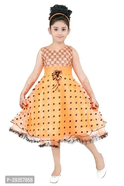 Fabulous Yellow Net Printed Dress For Girls