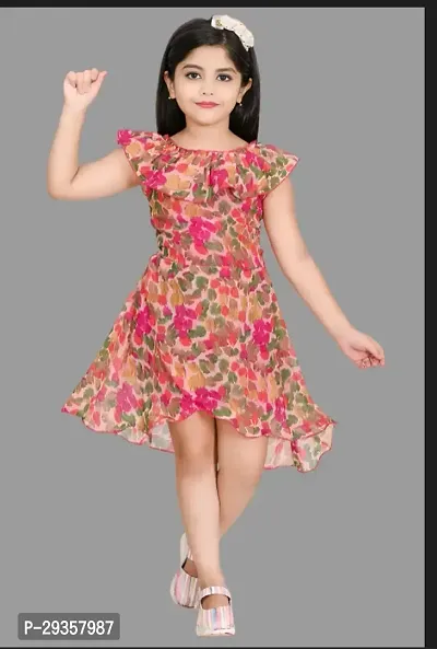 Fabulous Red Georgette Printed Dress For Girls-thumb0