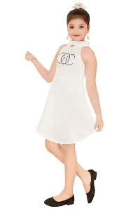 Fabulous White Crepe Self Pattern Frock For Girls-thumb1