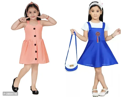 Fabulous Multicoloured Crepe Party Wear Frocks For Girls Pack Of 2