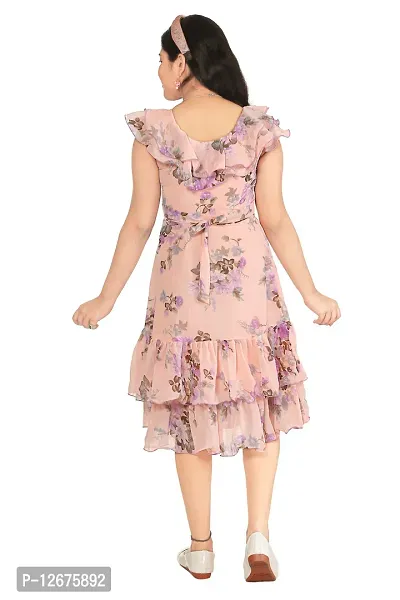 Fabulous Peach Georgette Self Pattern A-Line Dress For Girls-thumb3