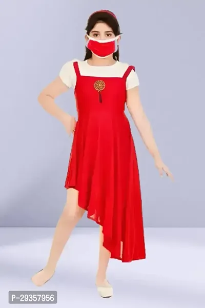 Fabulous Red Crepe Solid Dress For Girls-thumb0