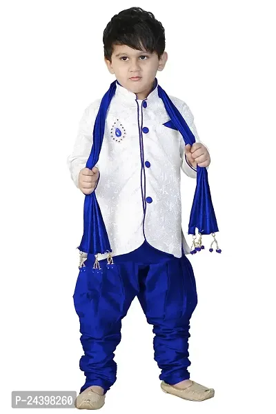 SKDC Kids Blue And White Cotton Silk Festive Sherwani Set For kids boys, Party Dress-thumb0