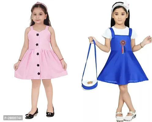 Fabulous Multicoloured Crepe Party Wear Frocks For Girls Pack Of 2