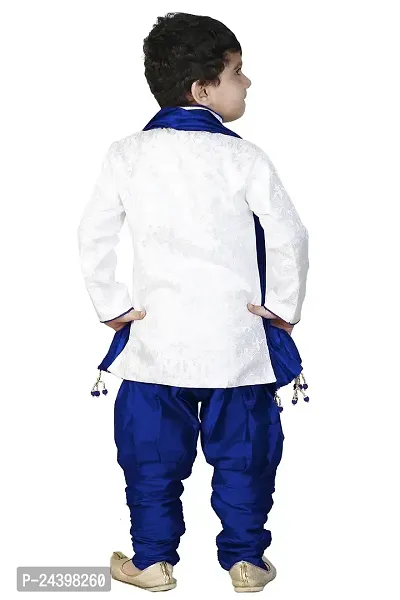 SKDC Kids Blue And White Cotton Silk Festive Sherwani Set For kids boys, Party Dress-thumb3