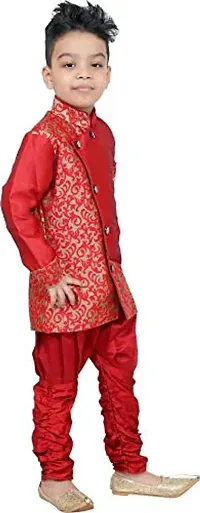 SKDC Kids Festive Sherwani Set For Boys(Red And Red,Cotton Silk,)-thumb1