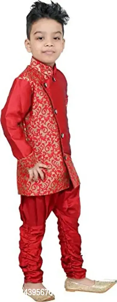 SKDC Kids Festive Sherwani Set For Boys(Red And Red,Cotton Silk,)-thumb2
