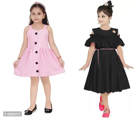 Fabulous Multicoloured Crepe Party Wear Frocks For Girls Pack Of 2