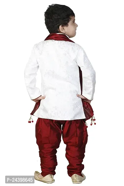 SKDC Kids Red And White Cotton Silk Festive Sherwani Set For kids boys-thumb3